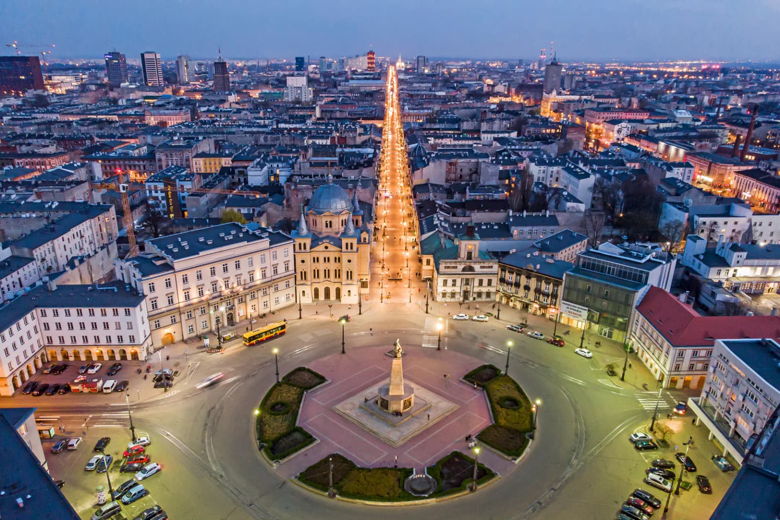 Plac Wolności w Łodzi z lotu ptaka