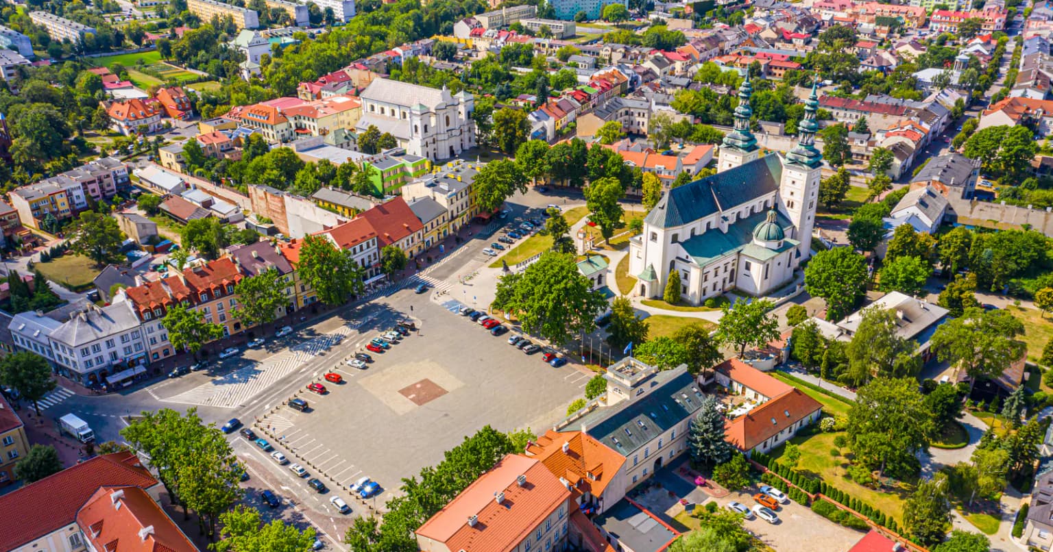 Centrum Łowicza z lotu ptaka