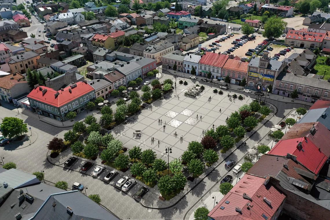 Rynek w Skierniewicach z lotu ptaka